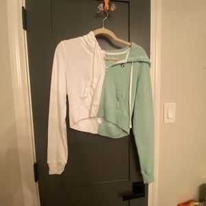 Green and white cropped zip up